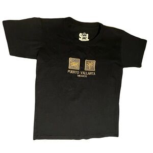 Children’s Navy Blue Tee With Gold Embroidered Puerto Vallarta Mexico Size 6-8
